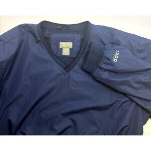 IZOD XFG Pullover Mens M Golf Blue V Neck Windbreaker Nylon Long Sleeve Jacket